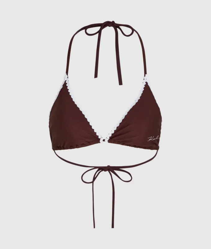Top de bikini triangular festoneado Top de bikini triangular festoneado