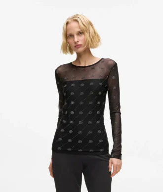 Top de malla con autógrafo de diamantes de imitación