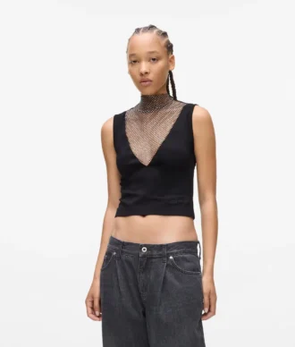 Top de malla con pedrería y cuello en V