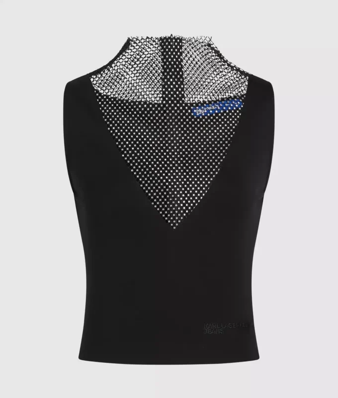 Top de malla con pedrería y cuello en V Top de malla con pedrería y cuello en V