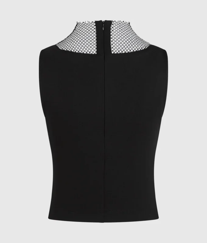 Top de malla con pedrería y cuello en V Top de malla con pedrería y cuello en V