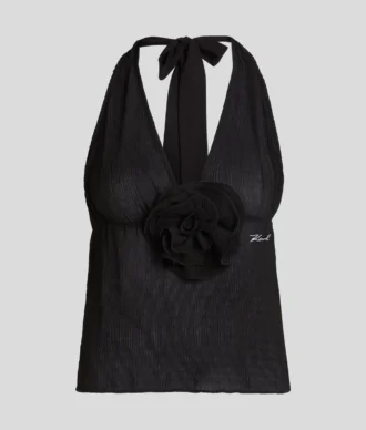 TOP HALTER PLISADO CON FLORES