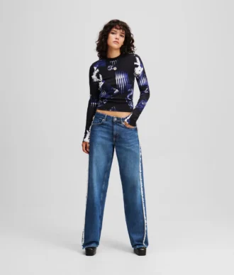 VAQUEROS RELAJADOS DE TALLA MEDIA CON FRANJAS