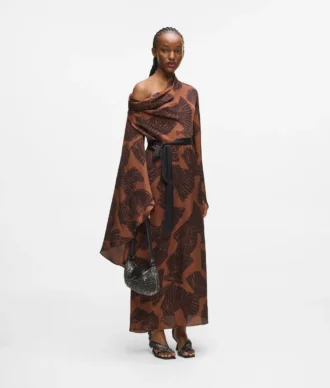 Vestido caftán con estampado de abanicos