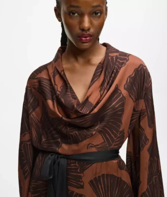 Vestido caftán con estampado de abanicos