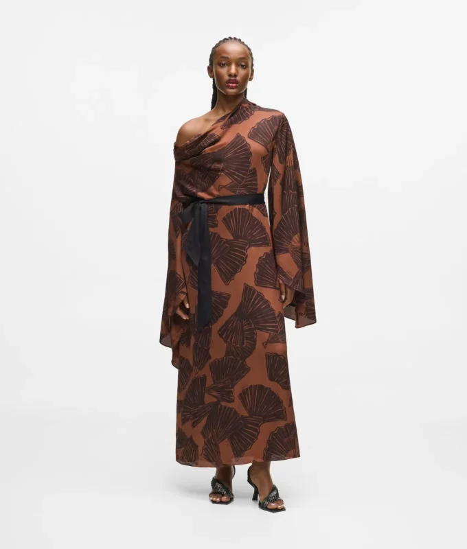 Vestido caftán con estampado de abanicos Vestido caftán con estampado de abanicos