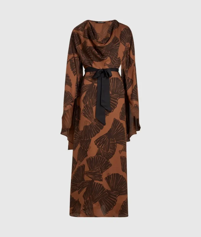 Vestido caftán con estampado de abanicos Vestido caftán con estampado de abanicos