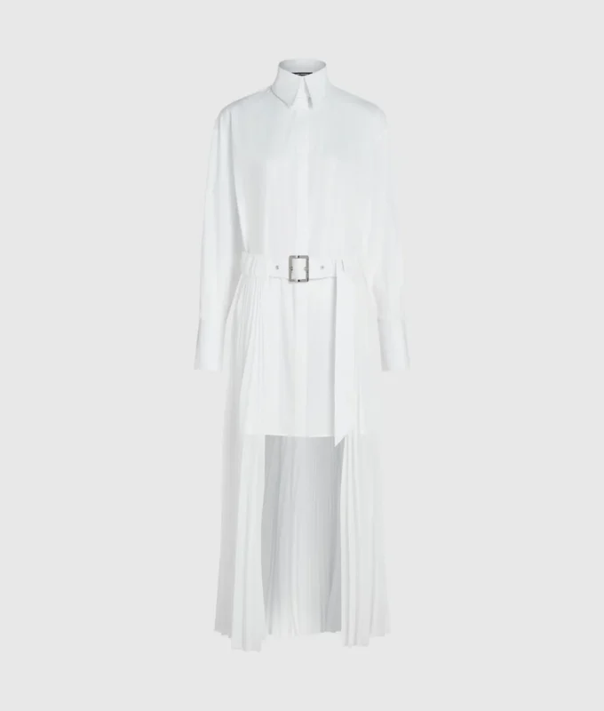 Vestido camisero con paneles plisados Vestido camisero con paneles plisados