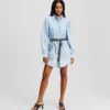 VESTIDO CAMISERO DE DENIM CON MANGAS ABULLONADAS VESTIDO CAMISERO DE DENIM CON MANGAS ABULLONADAS