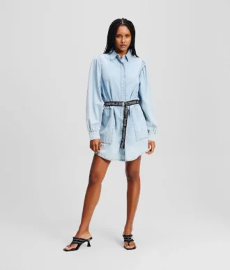 VESTIDO CAMISERO DE DENIM CON MANGAS ABULLONADAS