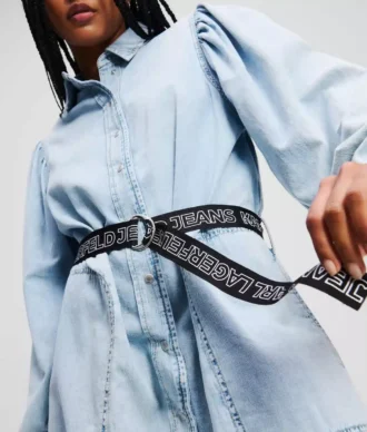 VESTIDO CAMISERO DE DENIM CON MANGAS ABULLONADAS