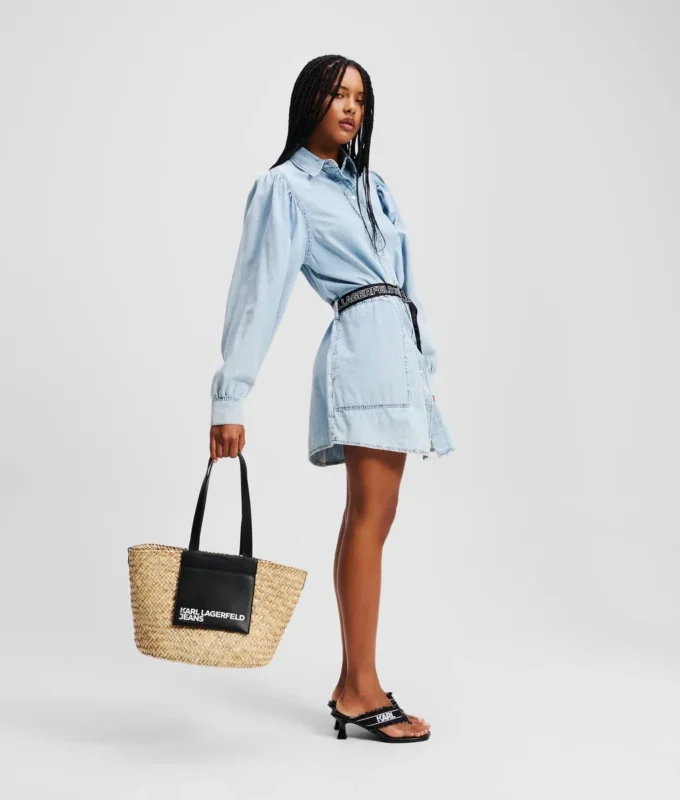 VESTIDO CAMISERO DE DENIM CON MANGAS ABULLONADAS VESTIDO CAMISERO DE DENIM CON MANGAS ABULLONADAS