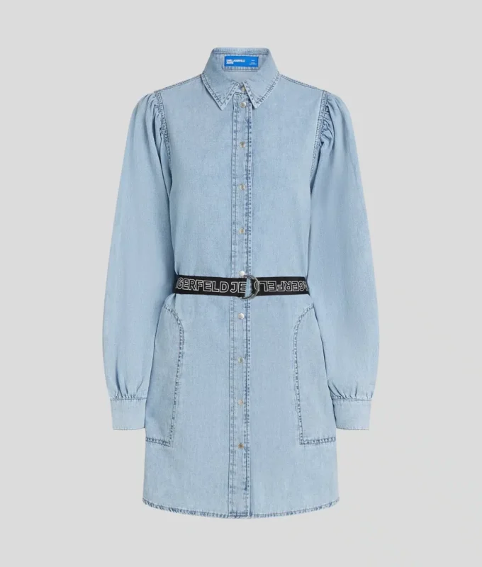 VESTIDO CAMISERO DE DENIM CON MANGAS ABULLONADAS VESTIDO CAMISERO DE DENIM CON MANGAS ABULLONADAS