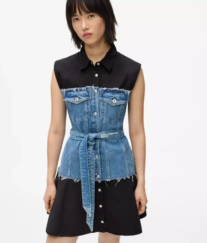 Vestido con corpiño de denim Vestido con corpiño de denim
