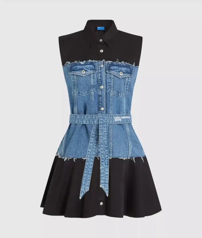 Vestido con corpiño de denim Vestido con corpiño de denim