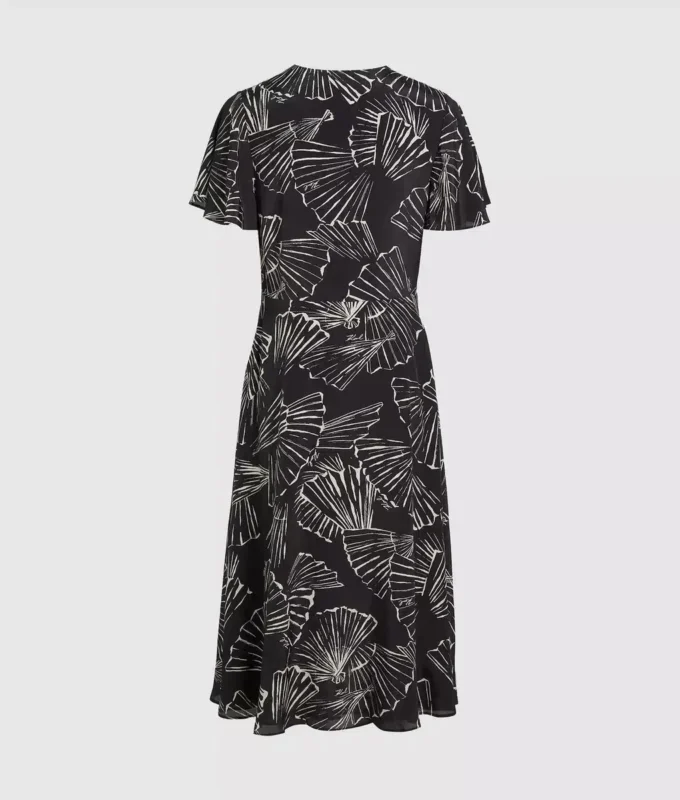 Vestido con estampado de abanicos y cuello en V Vestido con estampado de abanicos y cuello en V