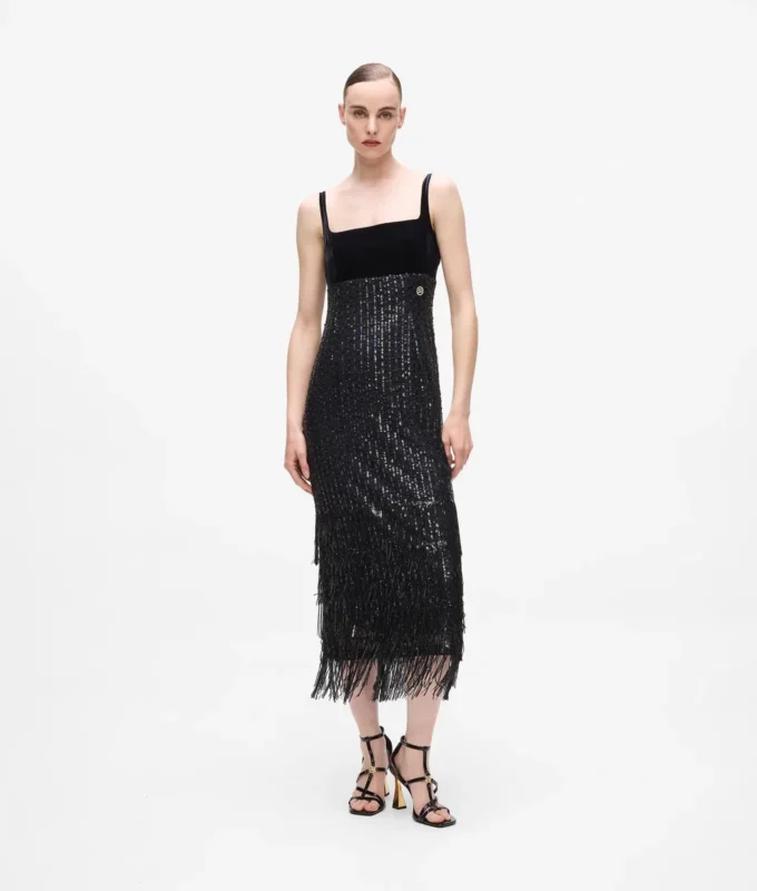 Vestido con flecos y lentejuelas Vestido con flecos y lentejuelas