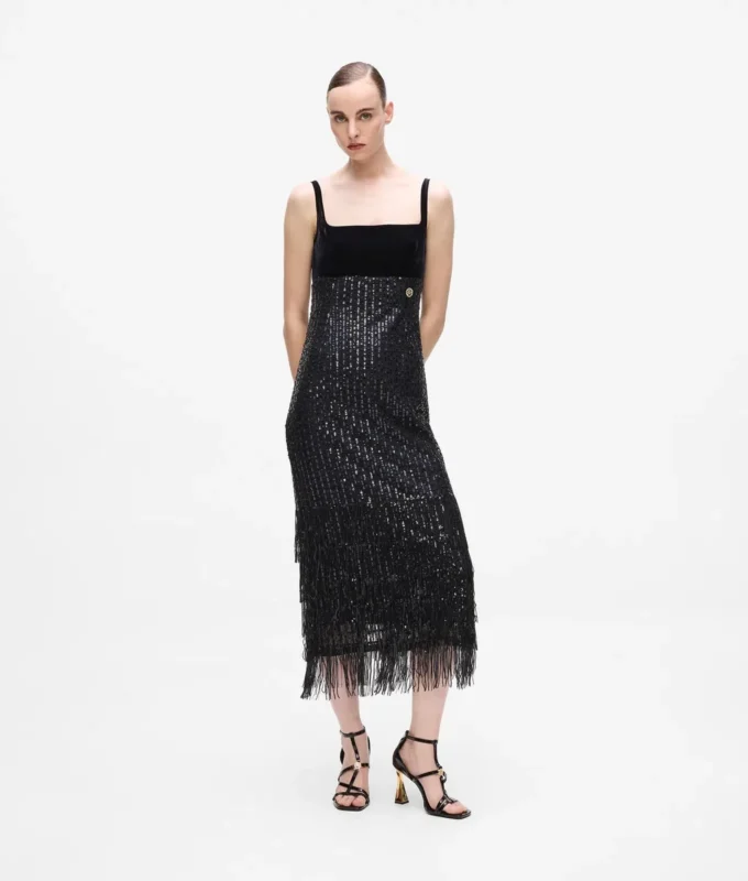 Vestido con flecos y lentejuelas Vestido con flecos y lentejuelas