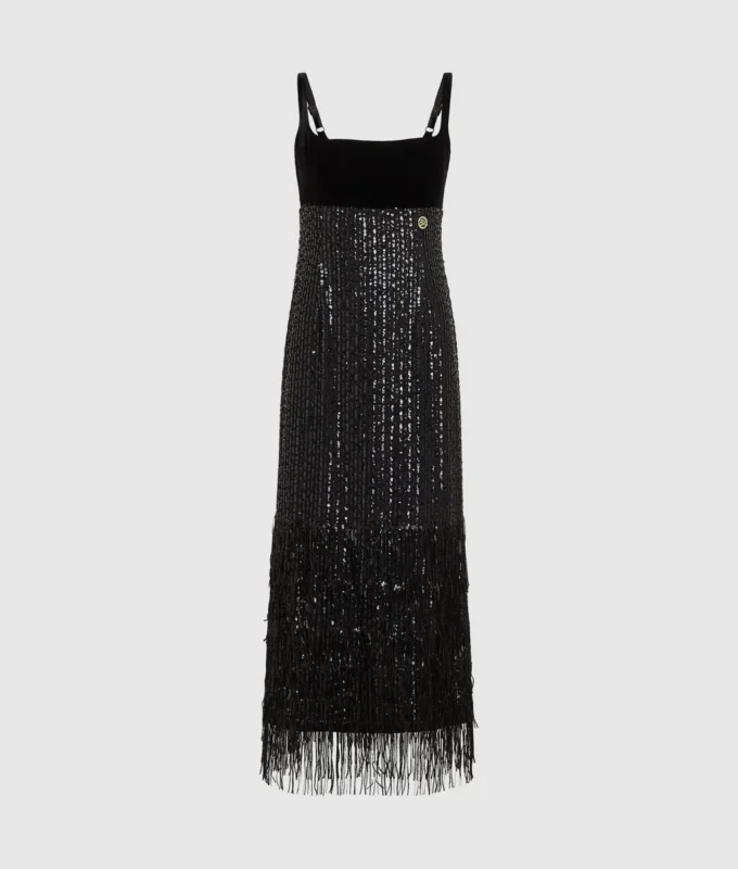 Vestido con flecos y lentejuelas Vestido con flecos y lentejuelas