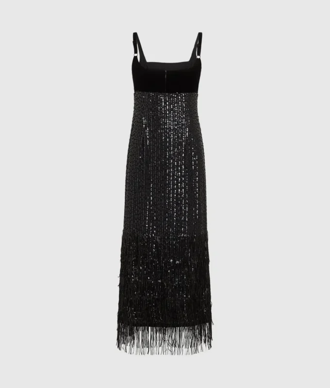 Vestido con flecos y lentejuelas Vestido con flecos y lentejuelas