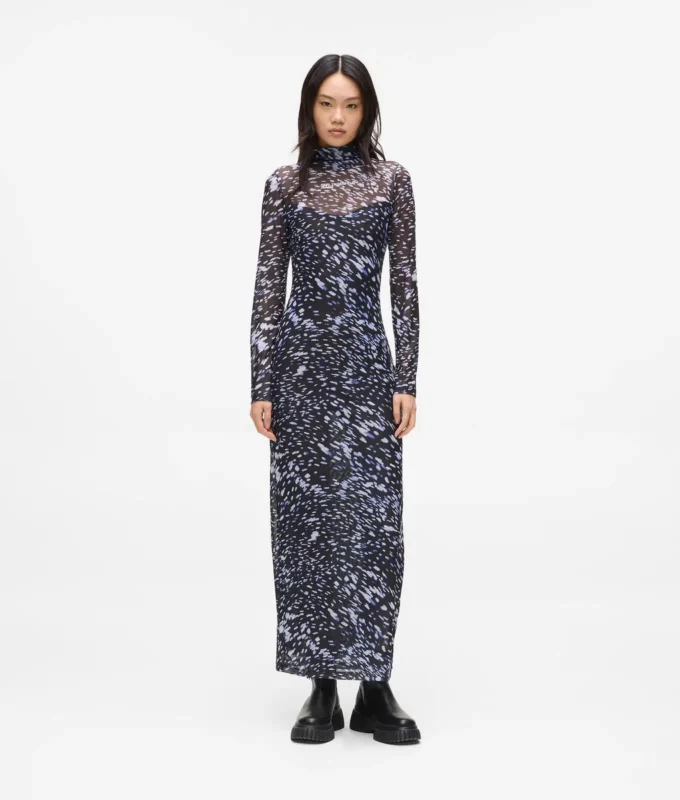 Vestido de malla con estampado integral Vestido de malla con estampado integral