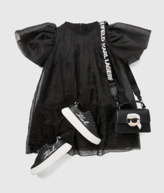 Vestido de malla con pedrería para niña