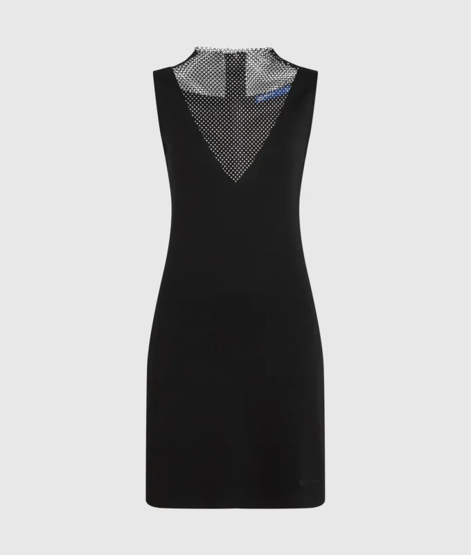 Vestido de malla con pedrería y cuello en V Vestido de malla con pedrería y cuello en V