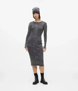 Vestido de manga larga acanalado