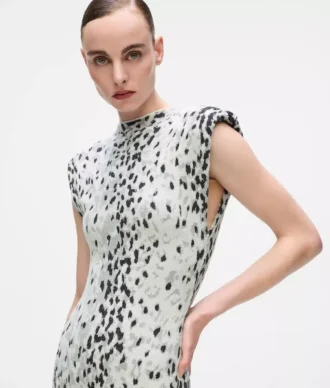 Vestido de punto con estampado de leopardo de las nieves