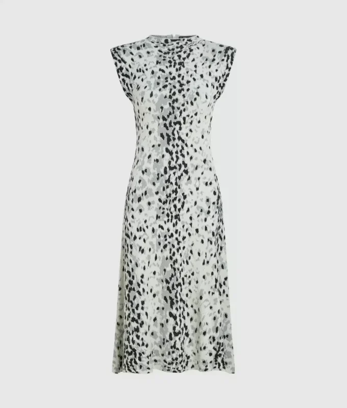 Vestido de punto con estampado de leopardo de las nieves Vestido de punto con estampado de leopardo de las nieves