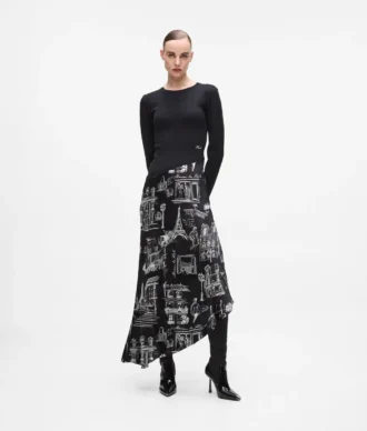 Vestido midi con bocetos de París