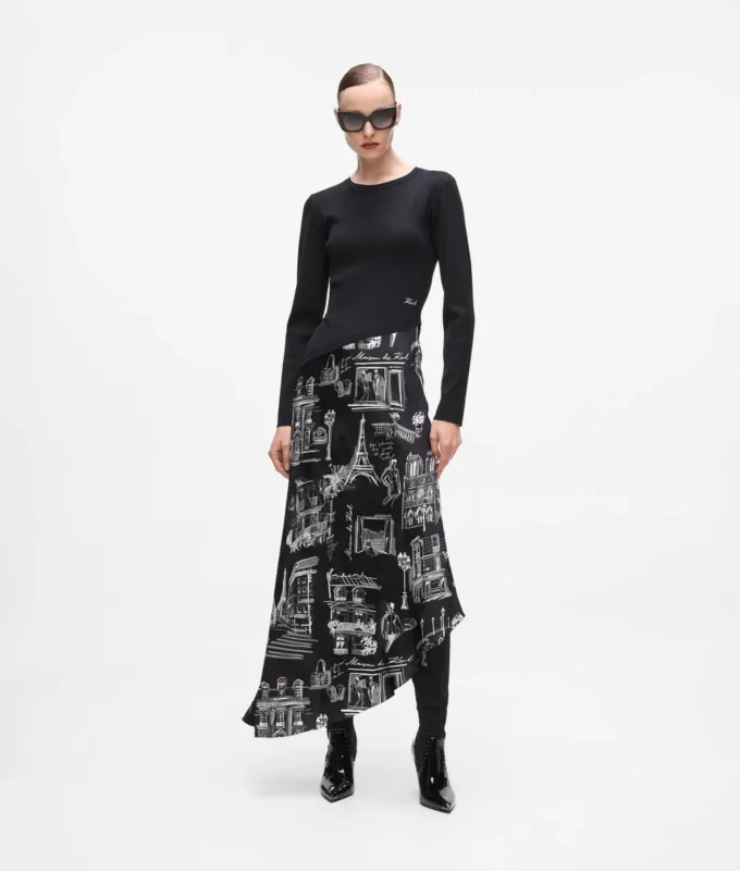 Vestido midi con bocetos de París Vestido midi con bocetos de París