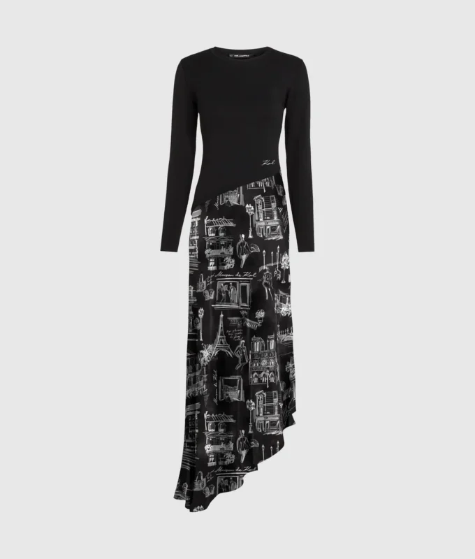 Vestido midi con bocetos de París Vestido midi con bocetos de París