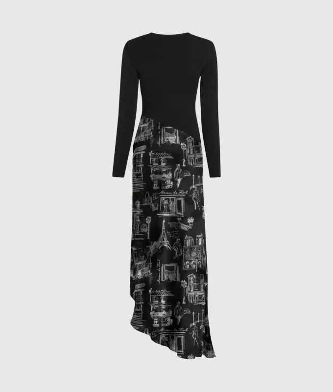Vestido midi con bocetos de París Vestido midi con bocetos de París